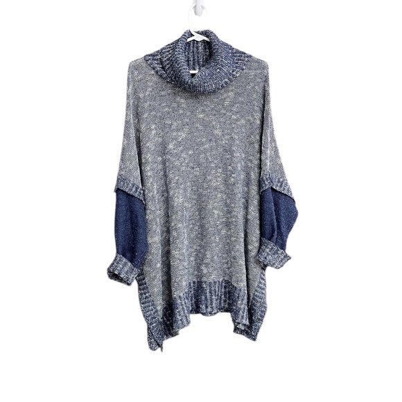 Avenue Navy Blue Heathered Colorblock Turtleneck Knit Sweater Size 14/16 - Picture 3 of 11